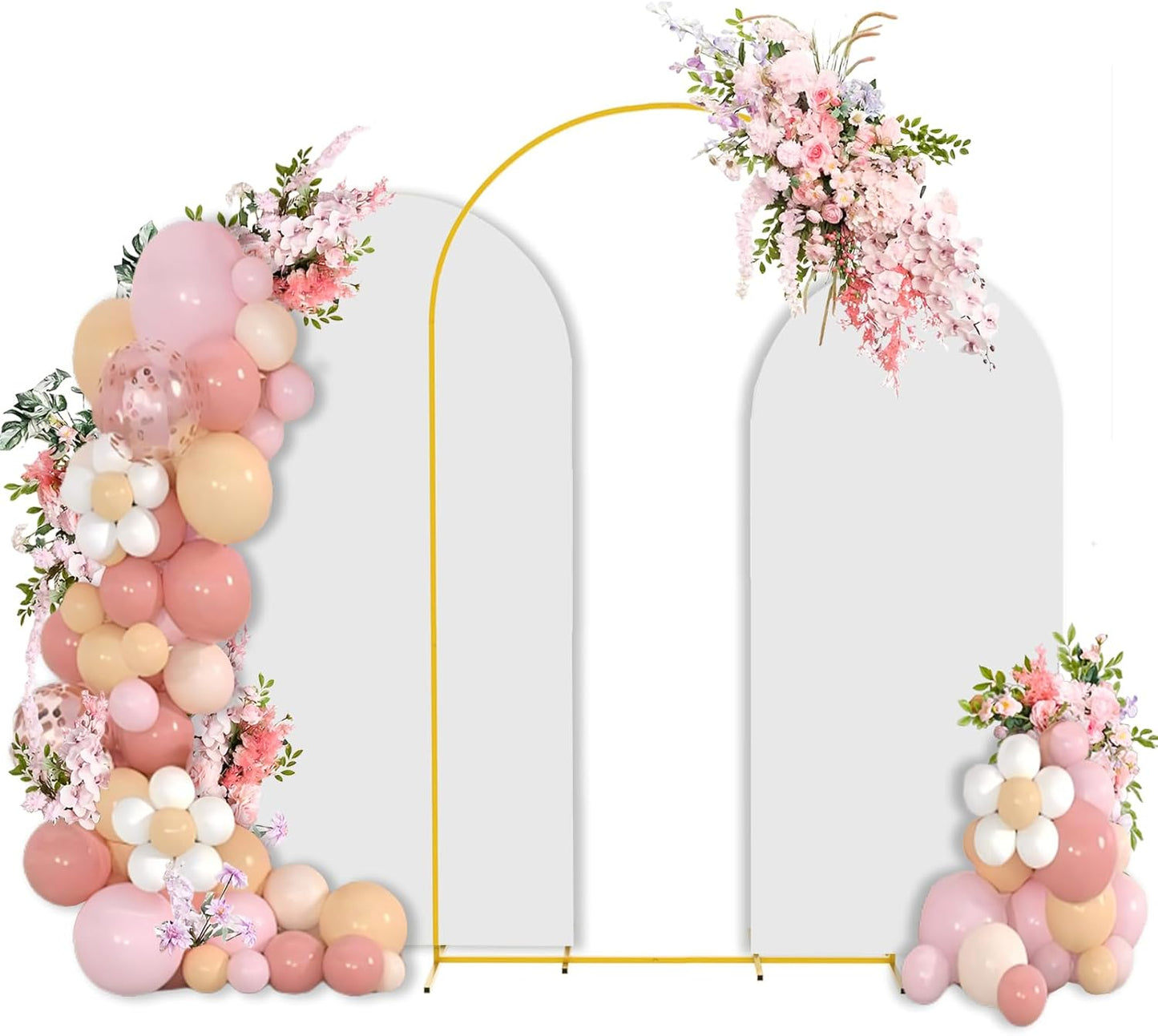 Bazen Wedding Arch Backdrop Stand 7.2FT, 6.6FT, 6FT Set of 3 Metal Arch Backdrop Stand with White Arch Cover for Birthday Party Wedding Ceremony Bridal Baby Shower Banquet Party Event Decor