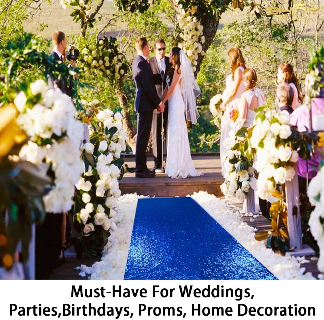 ShinyBeauty Royal Blue Sequin Aisle Runner, 4FTx20FT Glitter Wedding Walkway for Elegant Hallways, Parties & Special Events