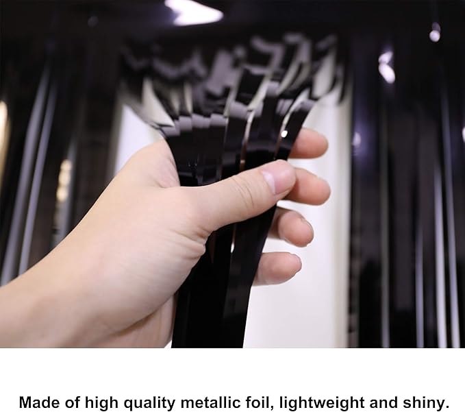 Thick 10 Feet by 15 Inch Black Foil Fringe Garland - Pack of 3 - Shiny Metallic Tinsel Banner for Parade Floats, Easter Day, Halloween, Christmas | Wall Hanging Drapes (3)