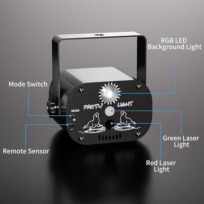 2-Pack DJ Laser Party Lights, RGB LED Disco Light, Sound Activated Projector Strobe Light with Remote Control for Christmas Halloween Decorations Karaoke Birthday Dance Wedding Stage Show