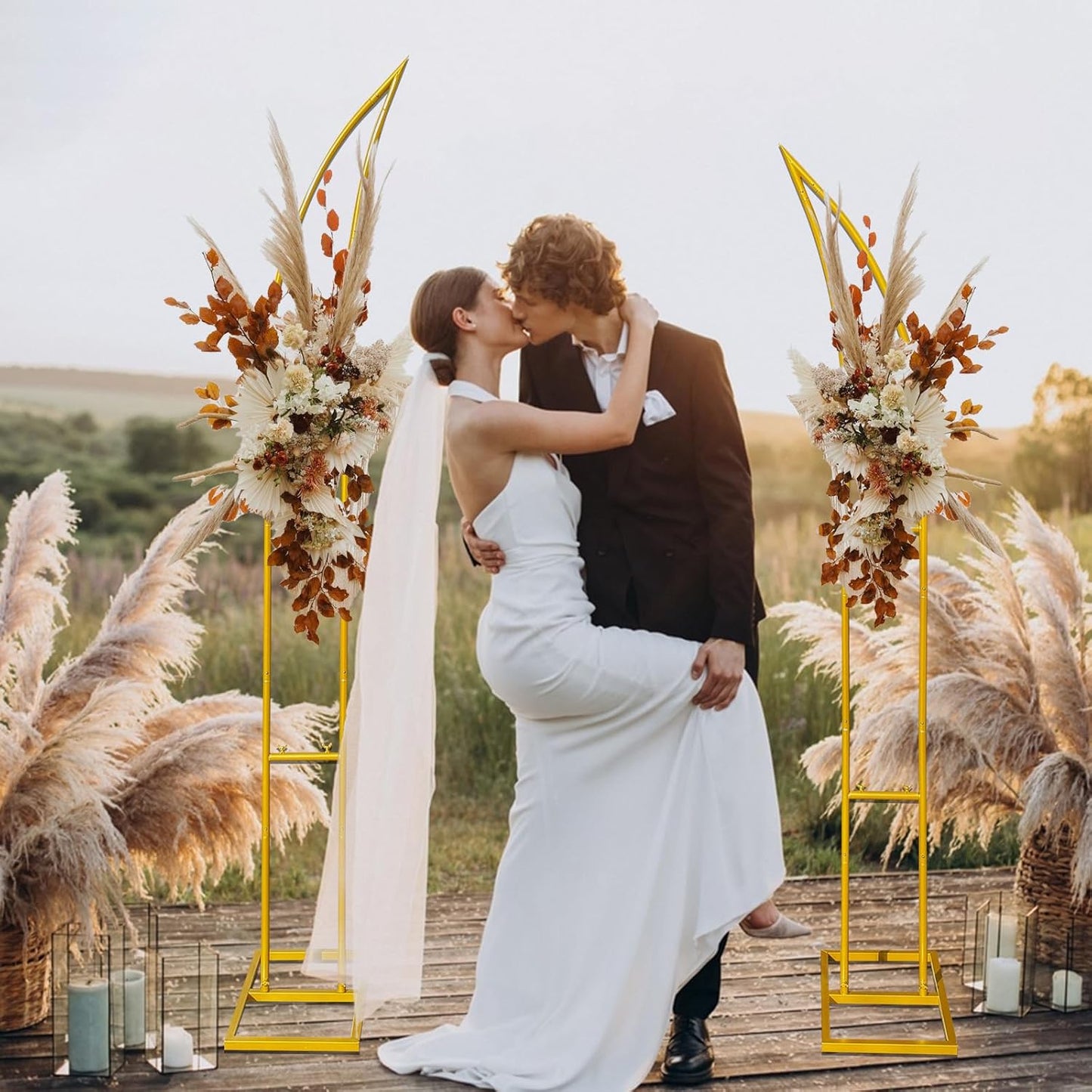 Curved Wedding Arch Backdrop Stand Set of 2, Large Balloon Arch with Rectangular Base (5.9ft,6.9ft) for Ceremony, Party, Baby Shower, Anniversary Celebration Indoor Outdoor Event Decoration.