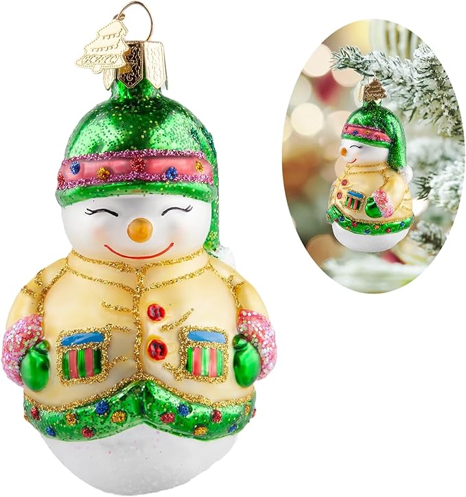 Snowman Christmas Ornaments,Glass Blown Ornaments for Christmas Tree,Yellow Snowman Collection Figurine Hanging Ornaments,Christmas Decorations for Xmas Tree Holiday Party Daily Gifts