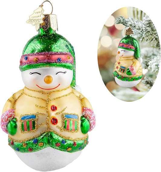 Snowman Christmas Ornaments,Glass Blown Ornaments for Christmas Tree,Yellow Snowman Collection Figurine Hanging Ornaments,Christmas Decorations for Xmas Tree Holiday Party Daily Gifts