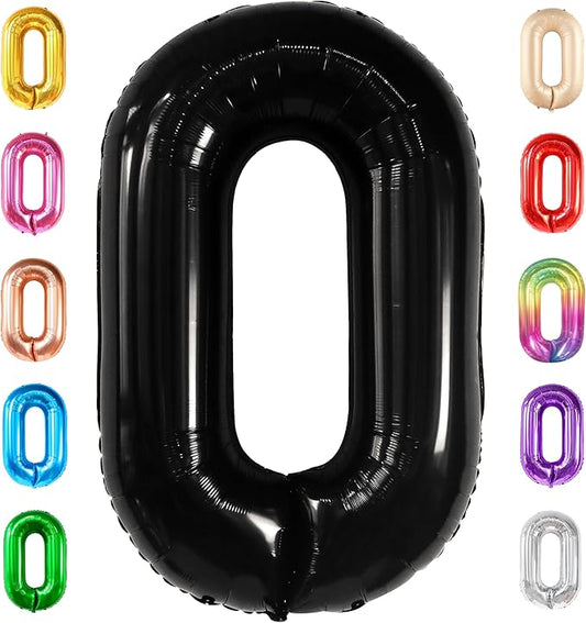 Large, Black 0 Balloon Number - 40 Inch | Foil Number Balloons for Birthday Party Decorations | 0 Balloon For Anniversary Decorations | Black Party Decoration