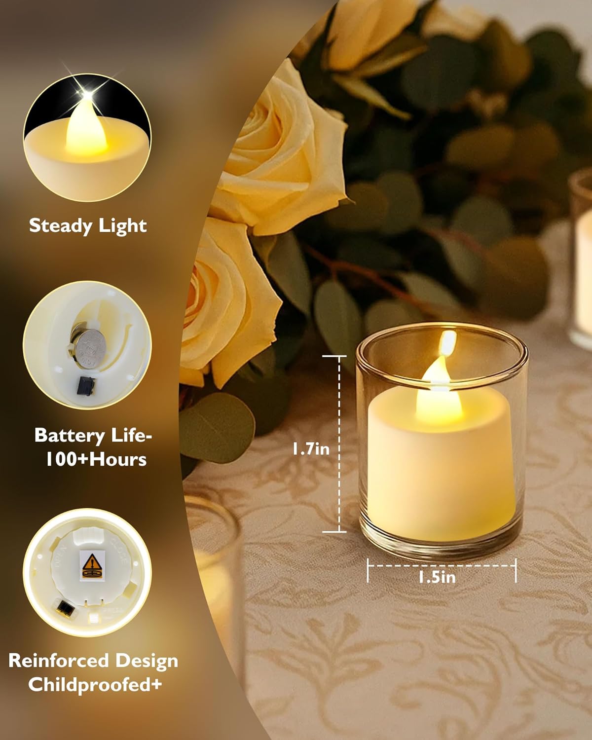 Amagic 24 Pack LED Tea Lights, Flameless Votive Candles, Lasting Electric Fake Small Candles, Battery Operated Tealights Candles for Halloween, Christmas, Home Decor, Wedding, Party, Festival(Ivory)