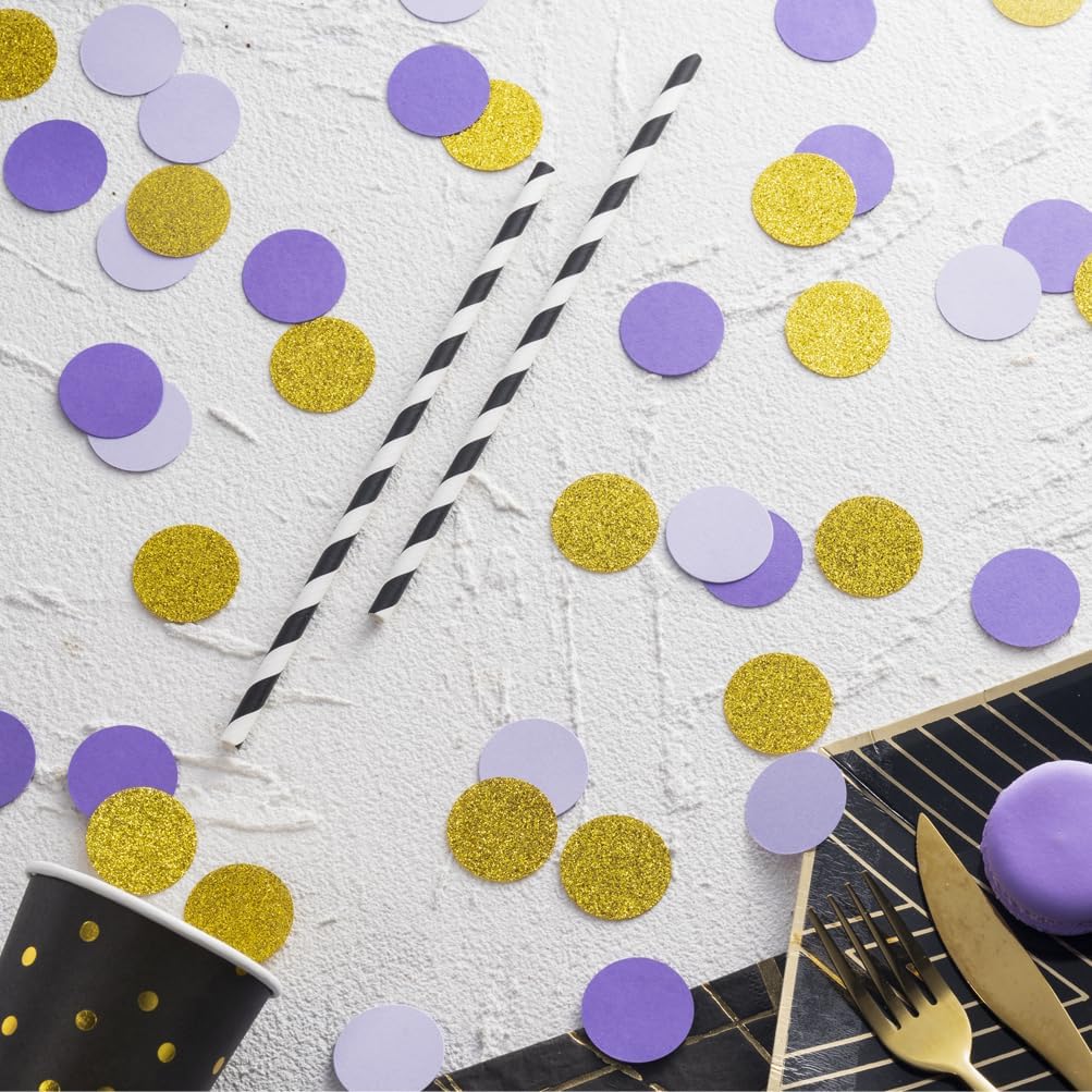 Gold and Purple Lavender Confetti Table Decoration for Wedding Birthday Bachelor Bachelorette Halloween Graduation Theme Party,1.2 inch in Diameter,200 Counts