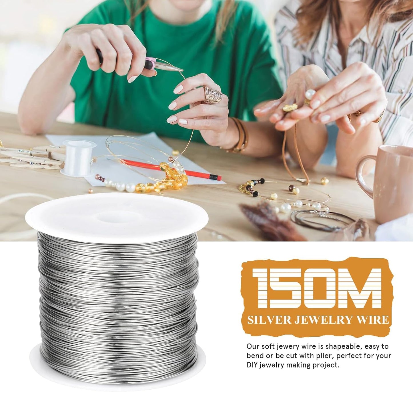 492FT Jewelry Wire 32 Gauge Tarnish-Resistant Copper Beading Wires Roll Bulk for DIY Crafts Jewelry Making, Silver Wire