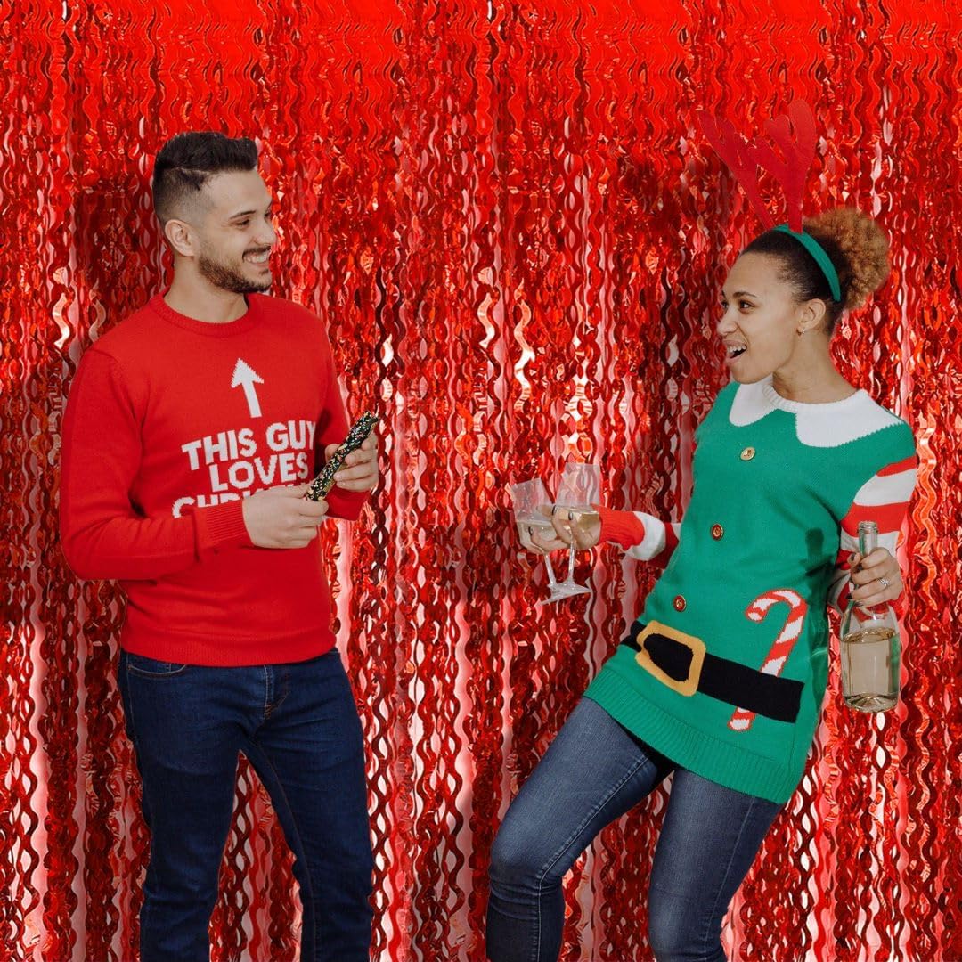 Red Door Streamers Party Backdrop Foil Curtains, Ruby Wall Decor, Carnival Decorations, Casino Theme Parties Decorations, Birthday Decorations, Red Graduation Decorations, Bachelorette Party Supplies