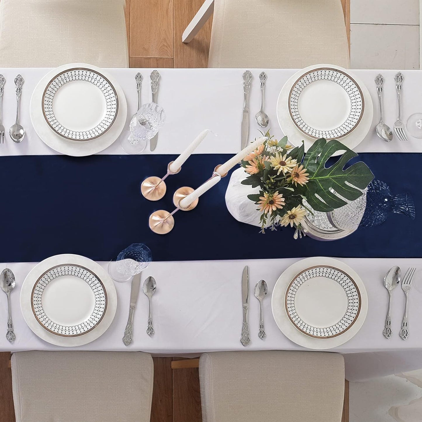 6Pack Table Runner 12 x 108 Inches Satin Silk Table Runner for Wedding, Birthday Party, Banquets, Graduations Decoration, fit Rectange and Round Table-Navy