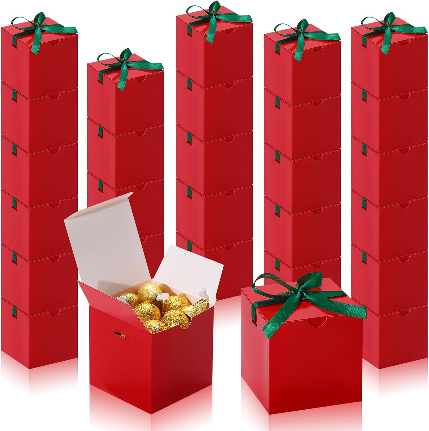 DOYIDE Small Gift Boxes, 60 Pcs 4x4x4 Inch Red Elegant Paper Box with Ribbons, Party Favor Boxes for Candy Cupcake Christmas Wedding Baby Shower Bridesmaids Birthday