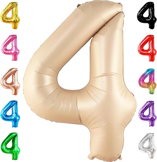 KatchOn, Huge, Caramel 4 Balloon Number - 40 Inch | Neutral Number 4 Balloon for Fourth Birthday | Tan Four Balloon for Neutral Party Decorations 4 Years | 4 Apricot Balloon, 4th Birthday Decorations