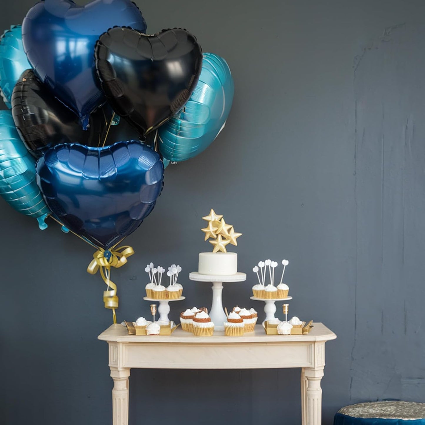 Blue Black Heart Balloons, 18 Inch Black and Dark Blue Heart Shape Balloon, 12PCS Blue Helium Foil Love Heart Balloon for Boys Birthday Propose Marriage Engagement Wedding Party Decoration