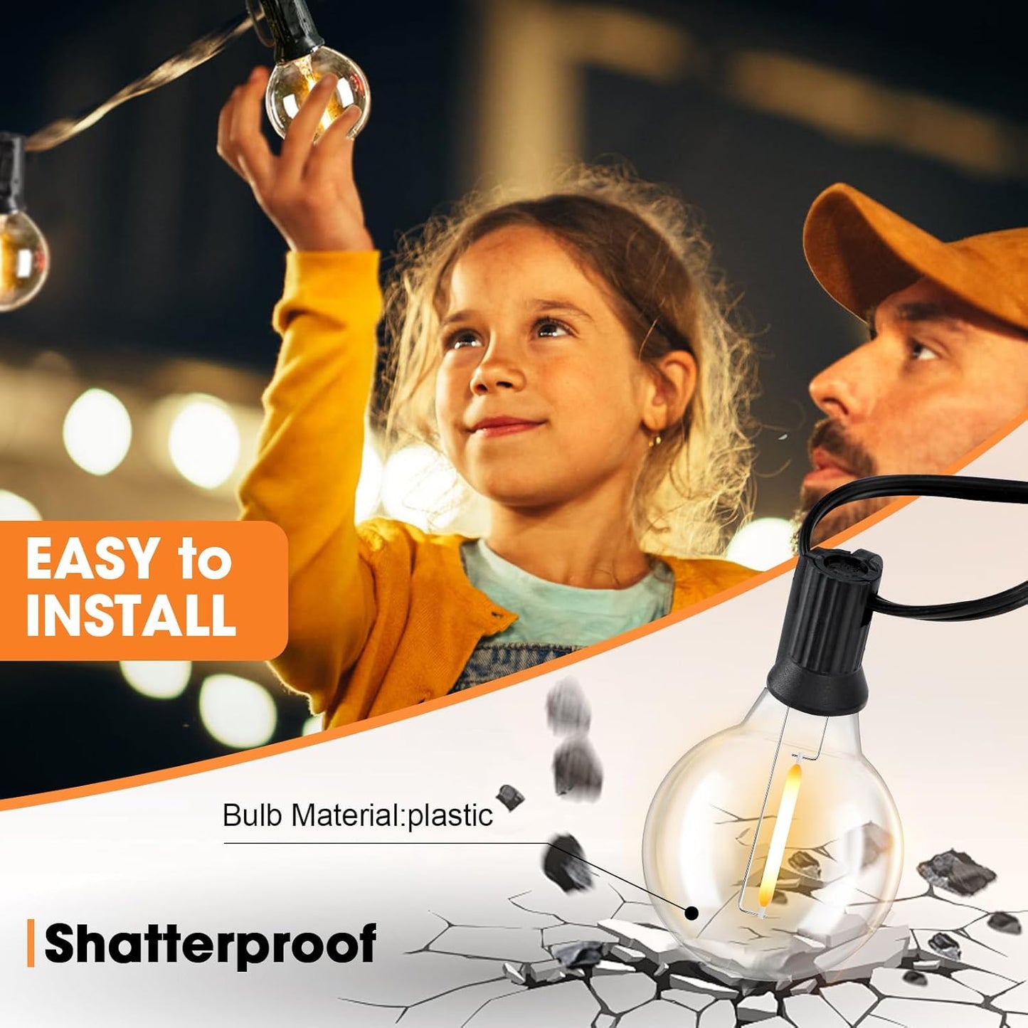 25 Pack Dimmable G40 Led Replacement Light Bulbs, E12 Screw Base Waterproof LED Globe Bulbs Light for Indoor Outdoor String Lights, Patio Cafe Décor, Not Solar