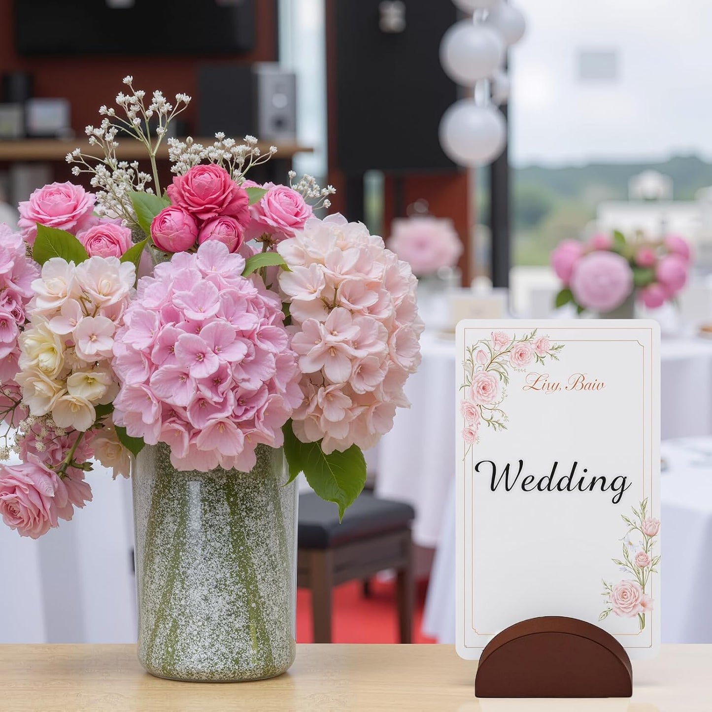 24 Pcs-6cm Table Number Stands, Wooden Semicircular Base - Wedding Place Card Holders, Restaurant Menu & Photo Holders for Tables Lightweight Indoor Design Office Tag Clips Banquet Birthday Party (brown)