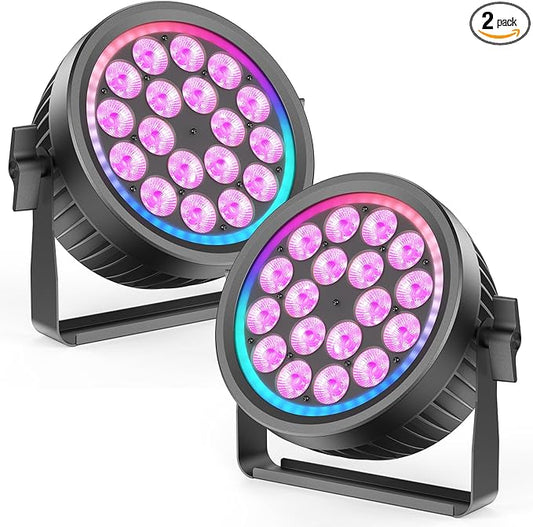 200W Aluminum Cast Fanless & Silent Stage Lights, 4 in 1 RGBW LED Par Lights with Dynamic Aperture, DMX512/Auto/Sound Activated Par Can Uplights for Events Wedding Bar Party Stage - 2Packs