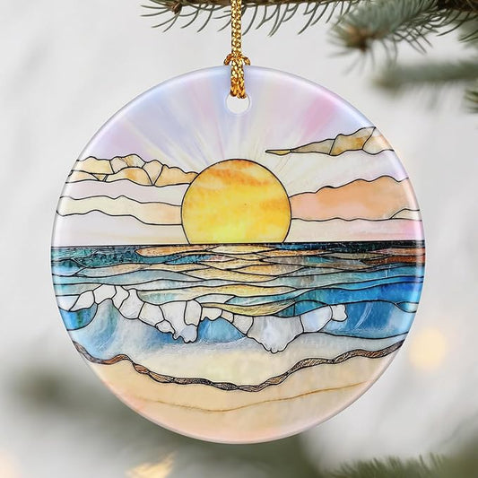 Beach Sunset Ornament, Christmas Ornaments: Christmas Tree Decorations, Holiday Decor, Stocking Stuffers, Gift Ideas, Xmas Gift, Summer Vibes Gifts & Gifts for Beach Lover