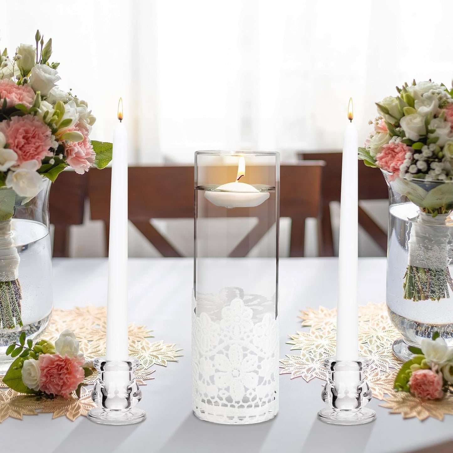 Irenare Unity Candles with Holder for Wedding Ceremony Wedding Decortions Accessories Glass Candle Holder Pillar Candle for Formal Events Church(Lace)