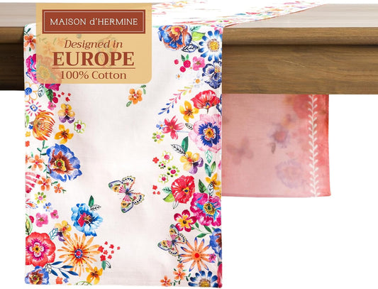Maison d' Hermine Table Runner 100% Cotton Double Layer Table Runners 72 inches Long Decorative for Home Dining Party Wedding Bridal Shower Spring Summer (Happy Florals - High Summer, 14.50" x 72")