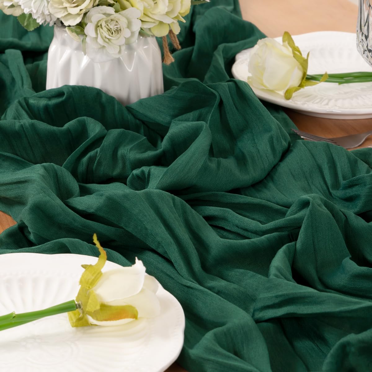Emerald Green Cheesecloth Table Runner 10 Pack 10FT Farmhouse Table Runners 120 Inches Boho Decoration Fall Table Decor Dining Room Centerpiece Wedding Boho Baby Shower Birthday