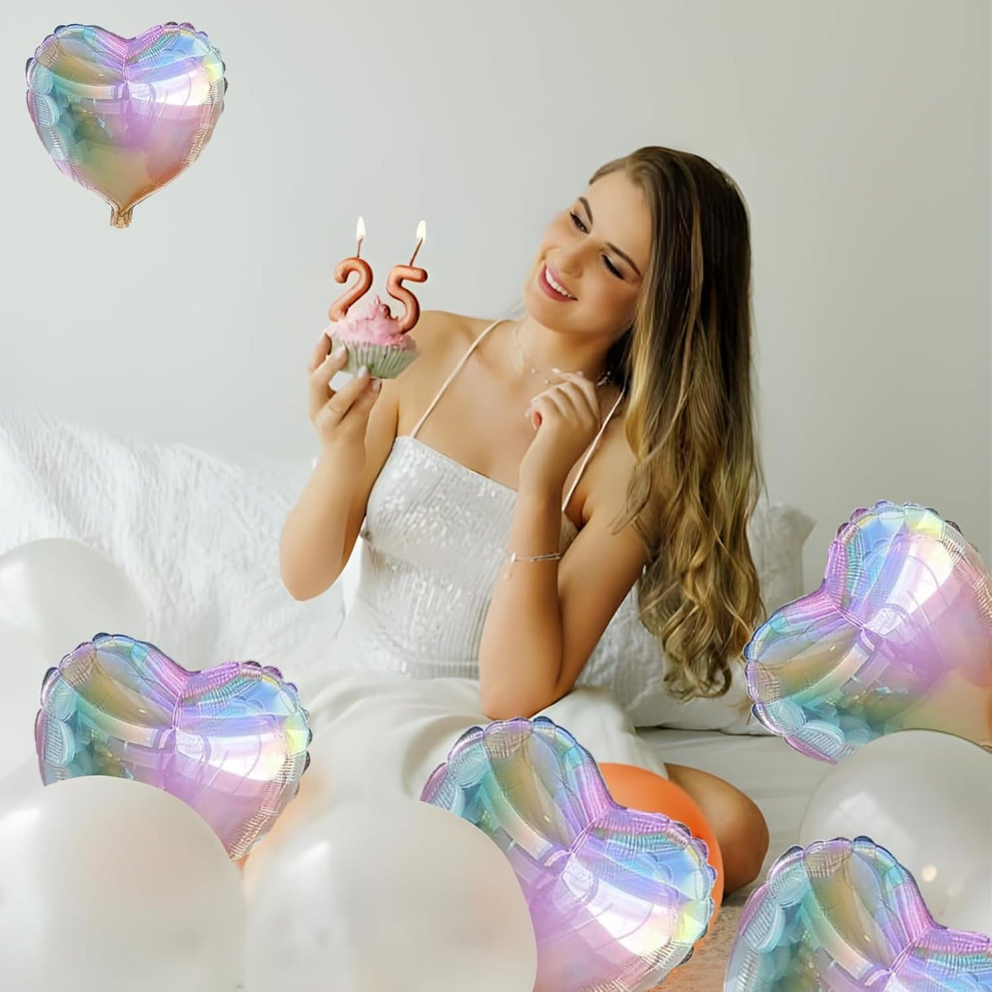 Colorful Heart Ballloons,18 Inch Bright Silver Foil Love Heart Shaped Balloons 12Pcs Silver love balloon for Baby Shower Birthday Party Wedding Engagement Valentines Day Decorations