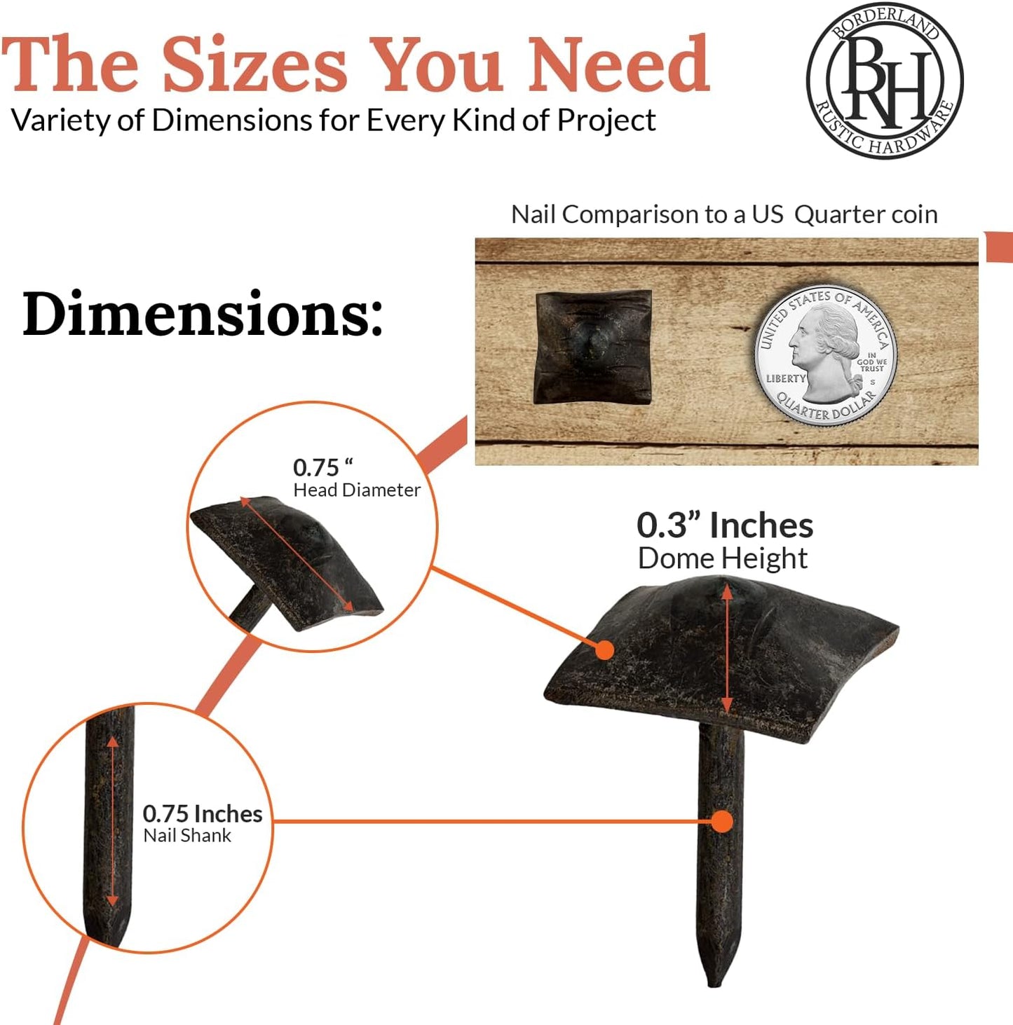 10 Pack 0.75" Square Head Iron Clavos Decorative Nails – Sealed Unfinished – Handmade Rustic Square Fasteners for Farmhouse Shutters, Barn Doors, Shutters, Gates – Ornamental Wood Accent