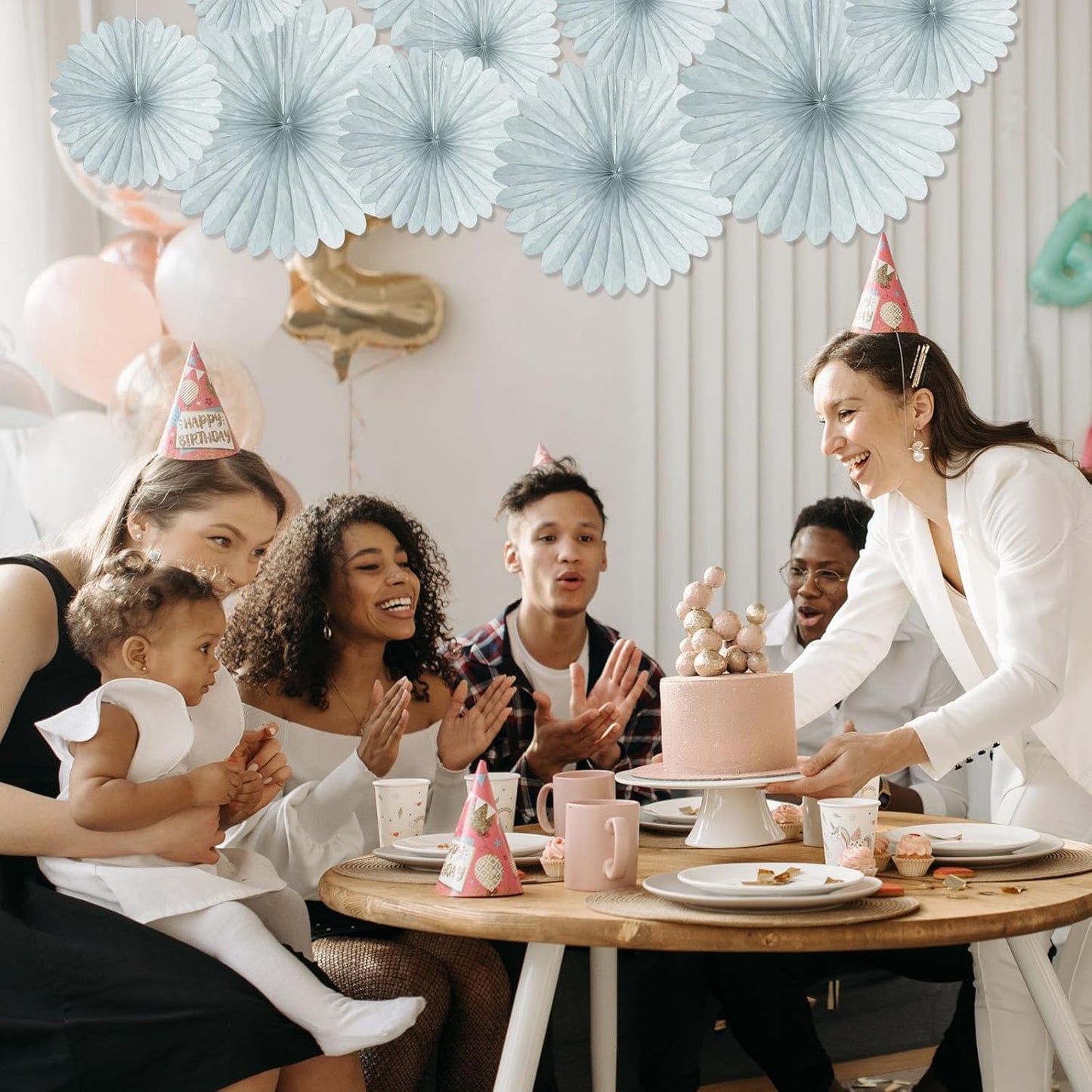 20 Pcs Gary Hanging Paper Fan, Hanging Honeycomb Round Paper Fans for Weddings, Birthdays, Christmas, Baby Showers, Classroom, Events Ceiling Party Supplies Decorations