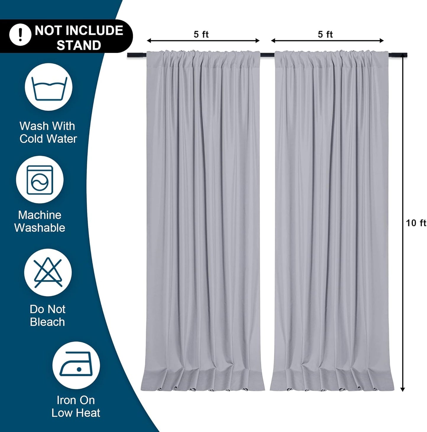 DWCN 10x10 FT Silver Grey Backdrop Curtains for Parties, Photography Backdrop Drapes with Rod Pockets for Wedding Decorations Stage Birthday Family Gatherings, 2 Panels 5ft x 10ft