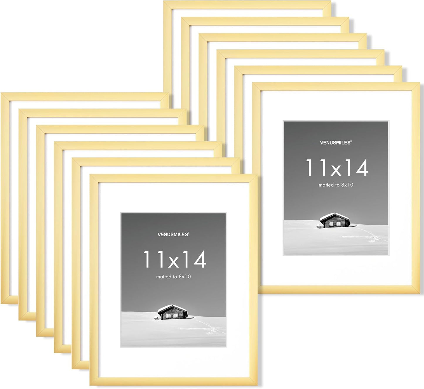 11x14 inch Picture Frame, 11x14 Photo Frames with 8x10 Removable Mat - High Definition Plexiglass - Vertical and Horizontal Display - Wall Hanging Frame - Gold, 12 Pack