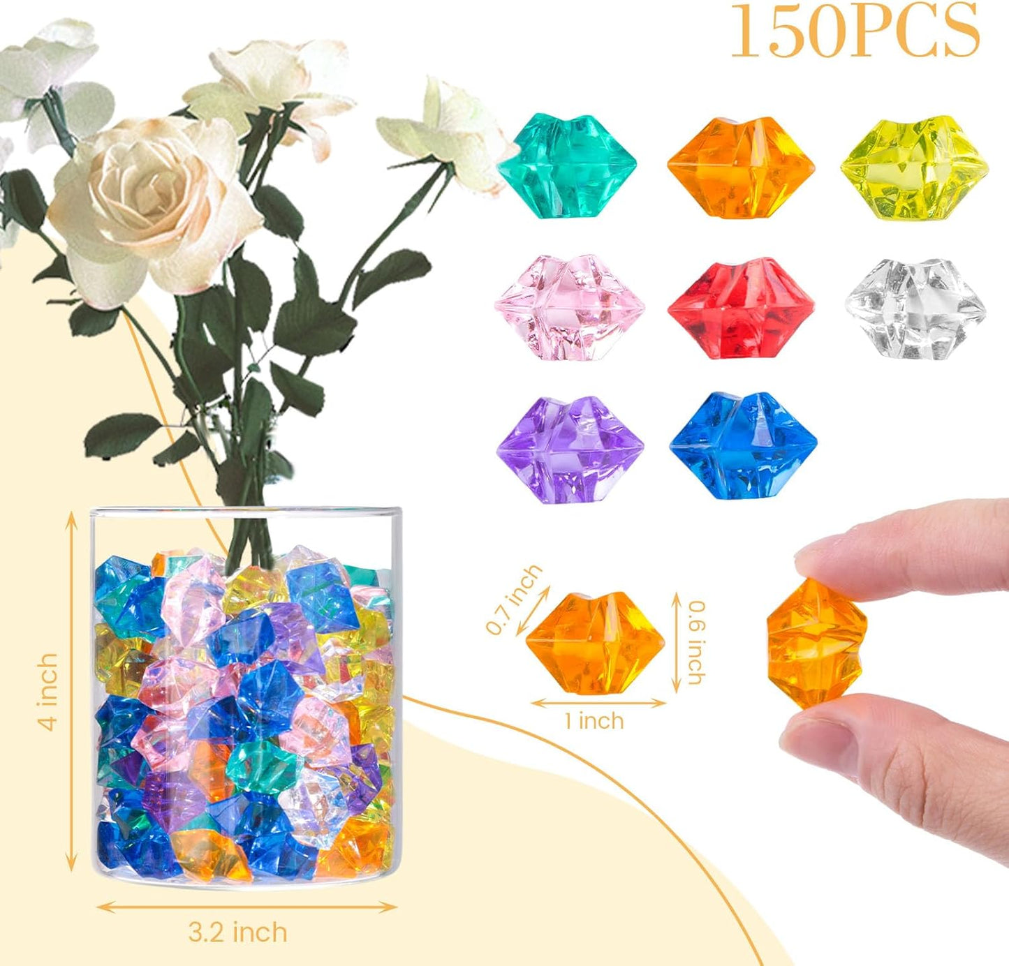 DomeStar 150Pcs Multicolored Fake Gems, Crushed Ice Rocks Fake Gemstones Plastic Crystals for Crafting Sensory Bin Filler Diving Toys Vase Fillers Table Scatter Decoration(Color Random)