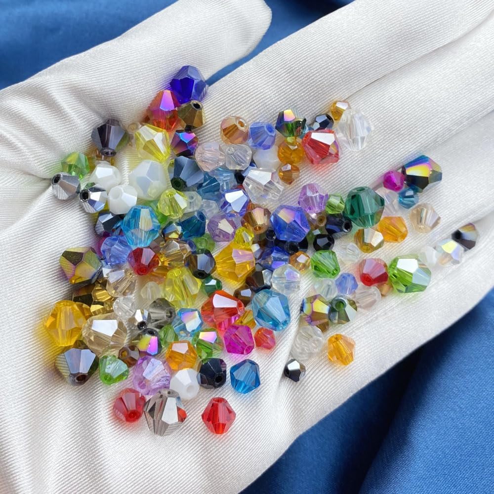 400pcs 4mm Bicone Crystal Glass Beads Loose Spacer Craft Beads for Jewelry Making DIY Necklace Bracelet Earring Wind Chimes Suncatchers Ornamen(Mixed Color)