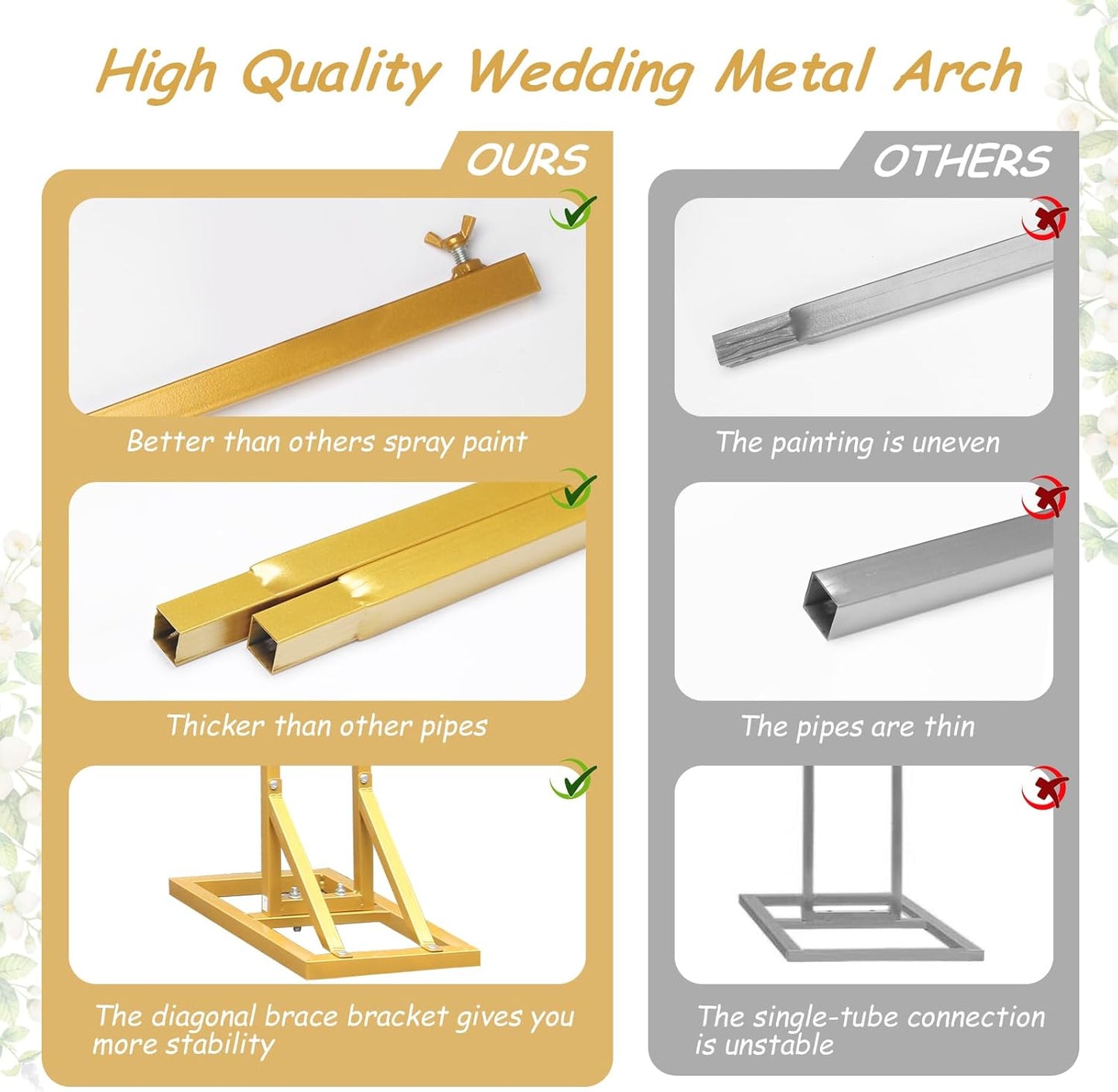 Wedding Arch Stand - 2pcs Large 8.2&6.9Ft Balloon floral Arch Stand Half Arch Flower Frame Photography Backdrop stand, Metal Heavy Firm Base for Bridal & Ceremony Baby Shower Birthday Party Decor,Gold