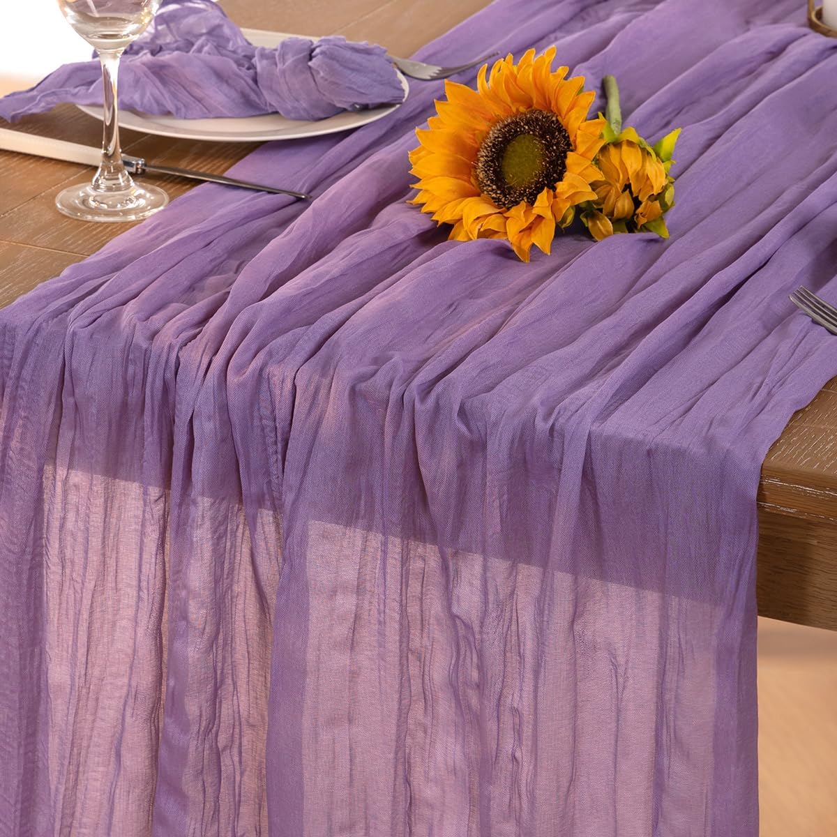 Lavender Purple Cheesecloth Table Runner Fall Table Runner Boho Gauze 120 Inches Cheese Cloth Fall Table Decorations for Thanksgiving Wedding Bridal Baby Shower Birthday Garden Party