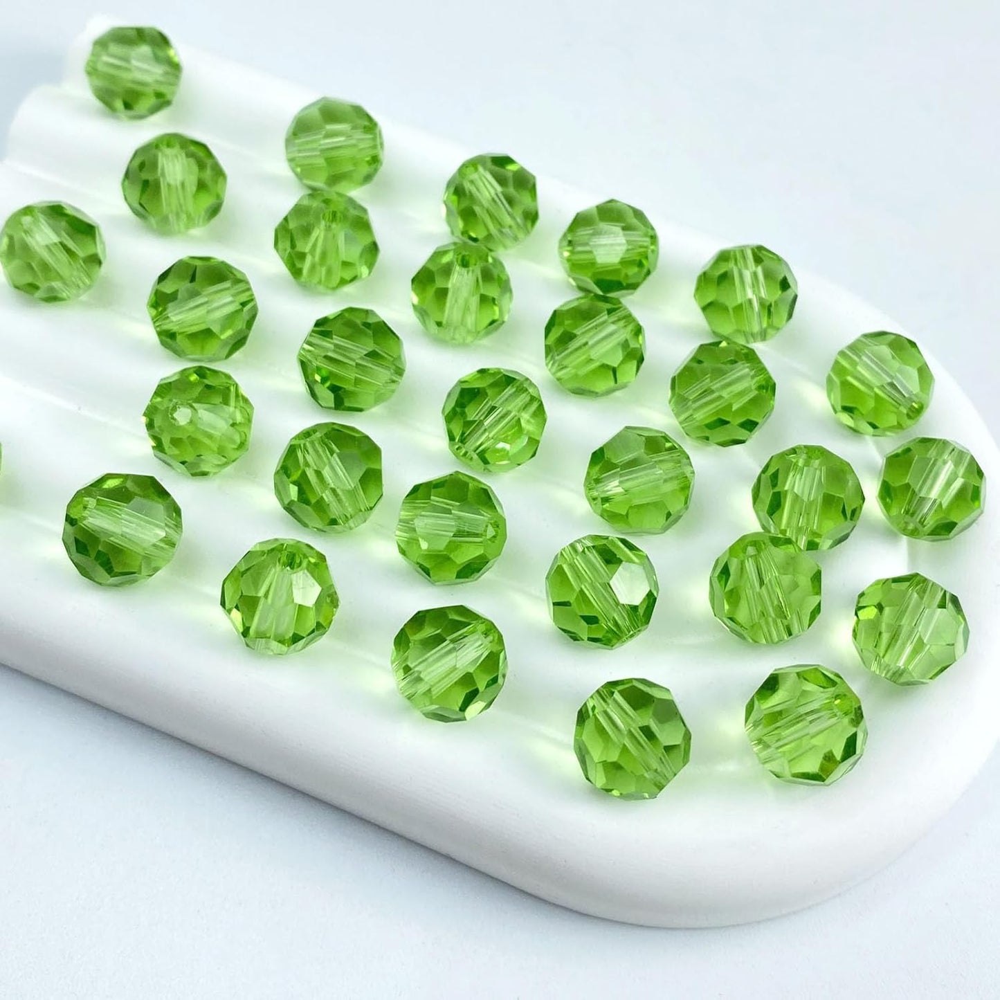 100 PCS 8mm Crystal Glass Beads Round Multiple Faceted Loose Spacer Glass Beads for DIY Handcrafte Bracelet Necklace Earring Jewelry Making(Light Green)