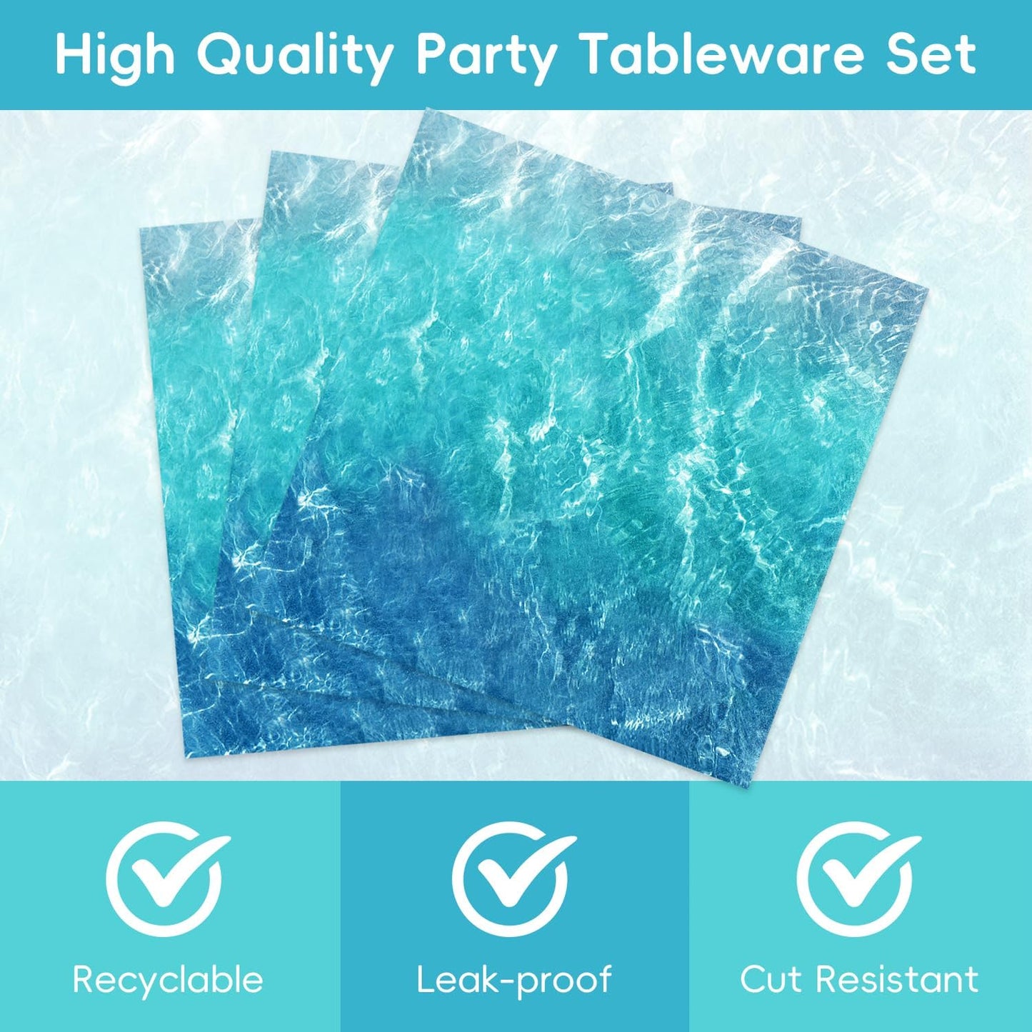40pcs Ocean Themed Birthday Party Decorations Under the Sea Party,Ocean Waves Plates and Napkins,Suitable for 20 Guests