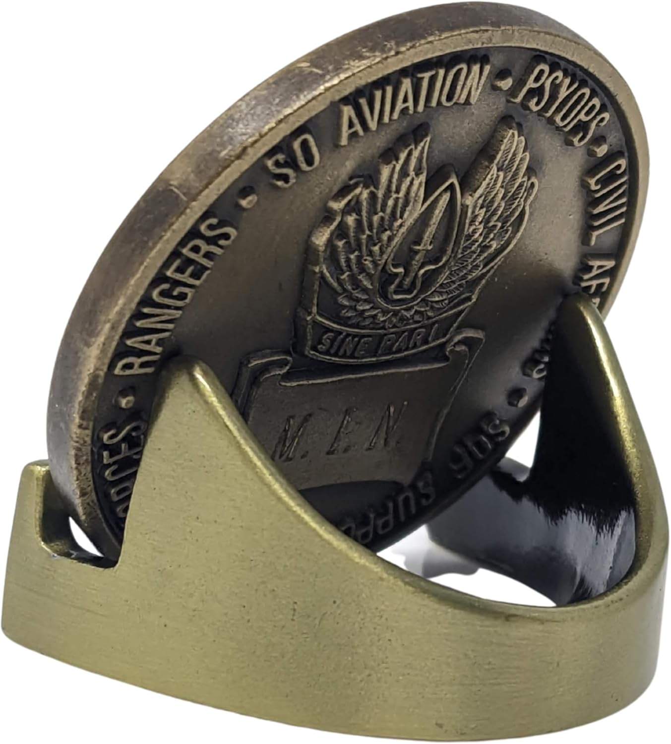 Military Challenge Coin Display Stand - Solid Metal with Anodized Finish - US Vet. Business (Antique Brass Five-Pack)