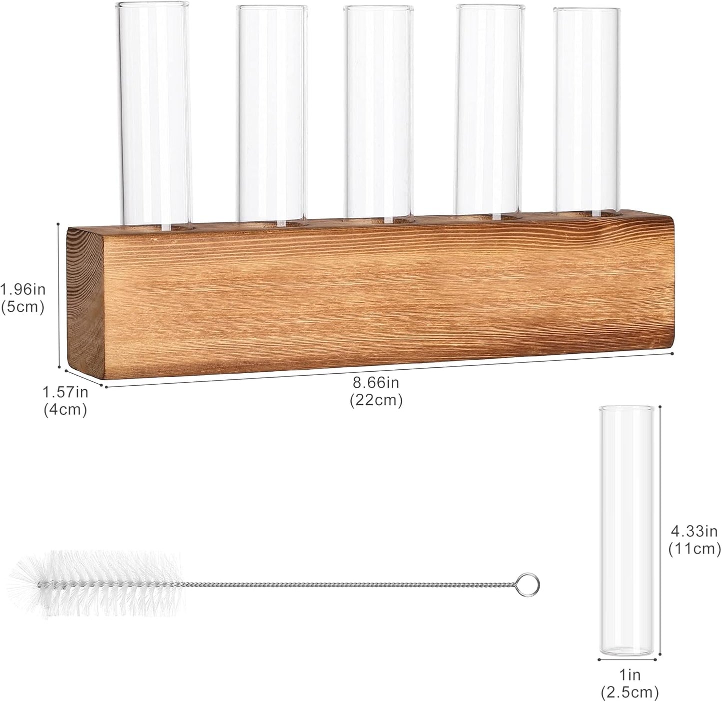YIBOT Propagation Stations, Plant Terrarium with Wooden Stand, Birthday Gardening Gifts for Women Mom Plant Lovers,Home Office Desk Decor, 5 Glass Test Tubes Vases