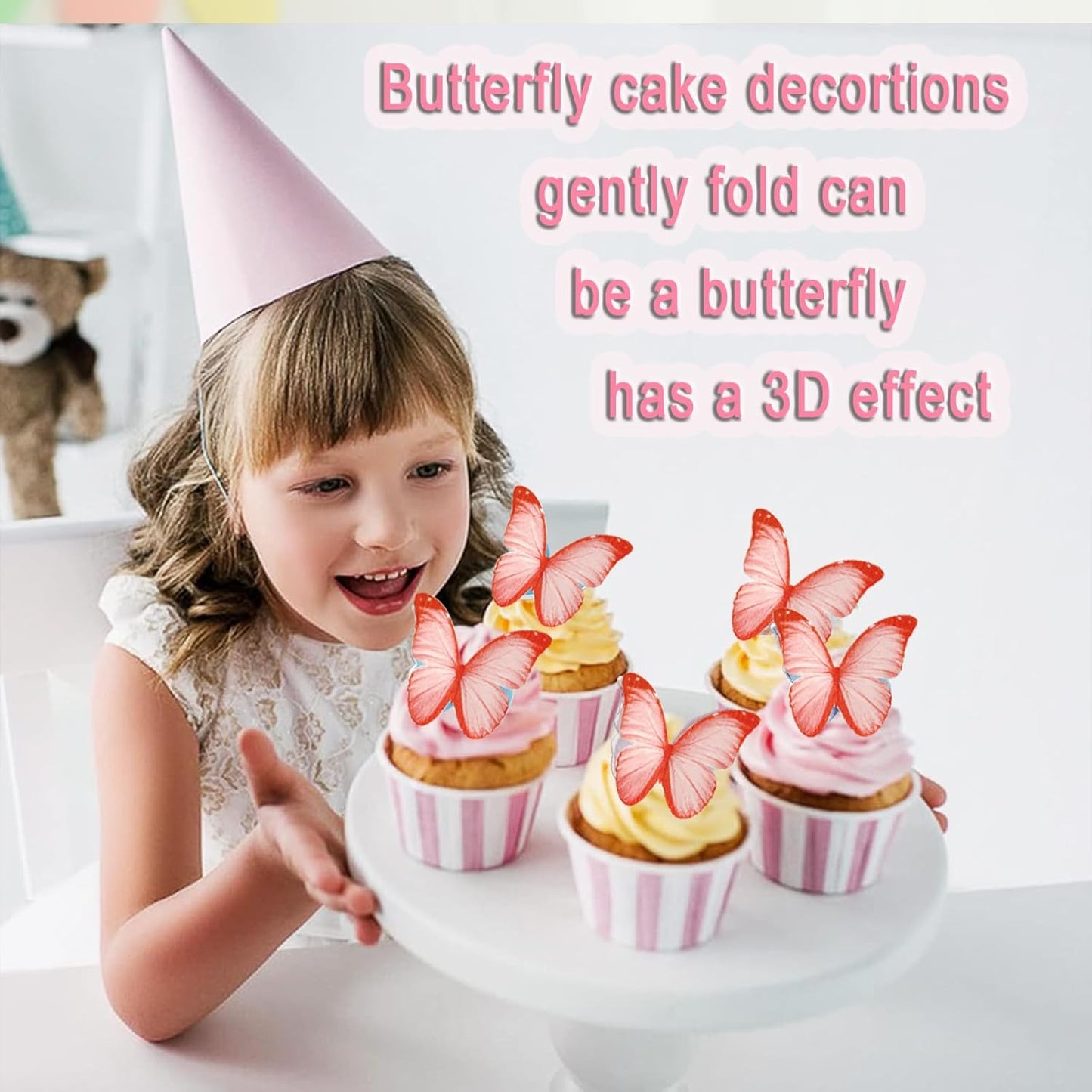 48PCS Wafer Paper Butterfly Cake Toppers YOcity Edible Butterflies for Cake Decorations Red Butterfly Cupcake Toppers for Birthday Party Wedding Food Decorations (Red)