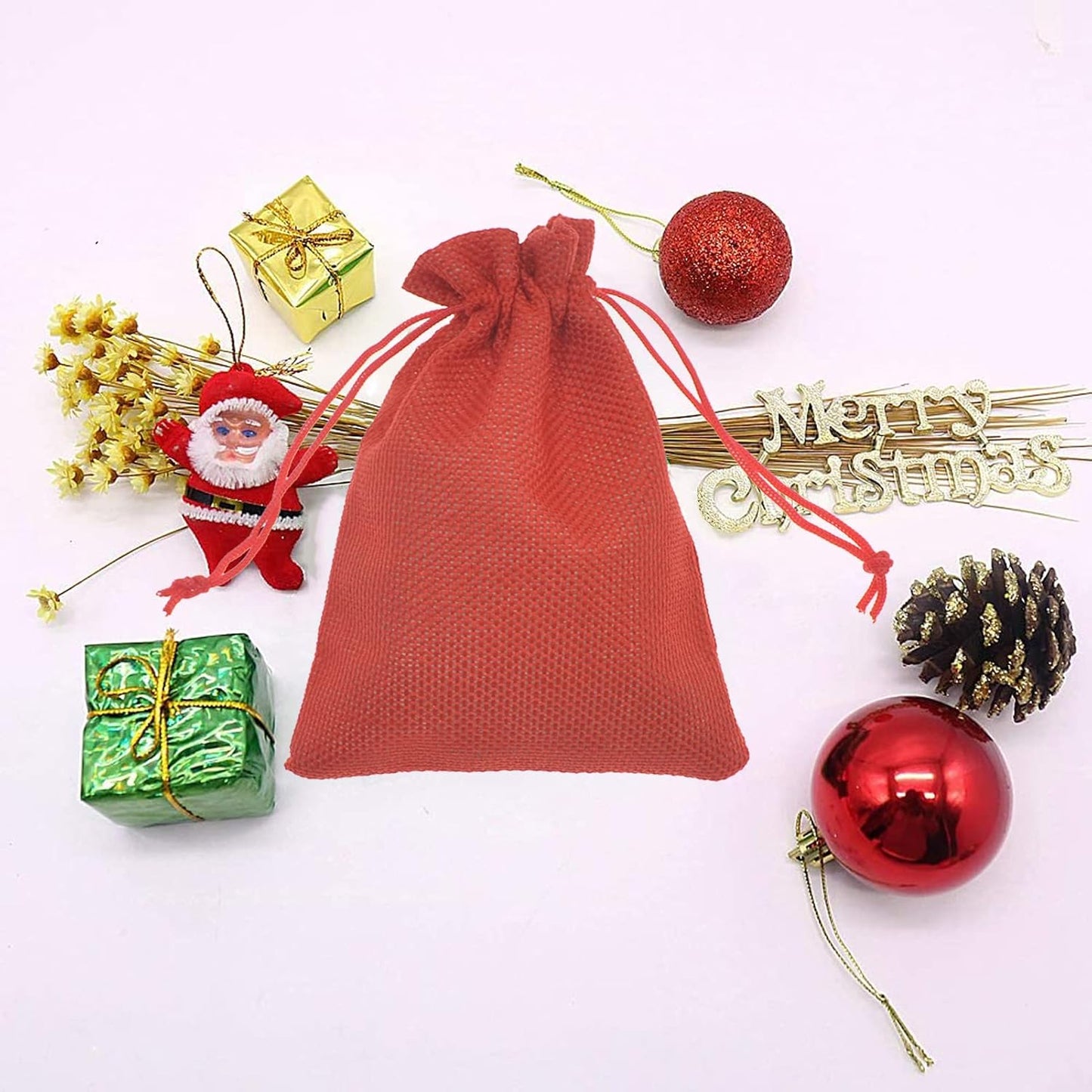 20pcs Burlap Bags with Drawstring, 2.7x3.5 Inch Red Jute Gift Bag Bulk for Christmas Wedding Party Favors, Jewelry and Candy Pouches