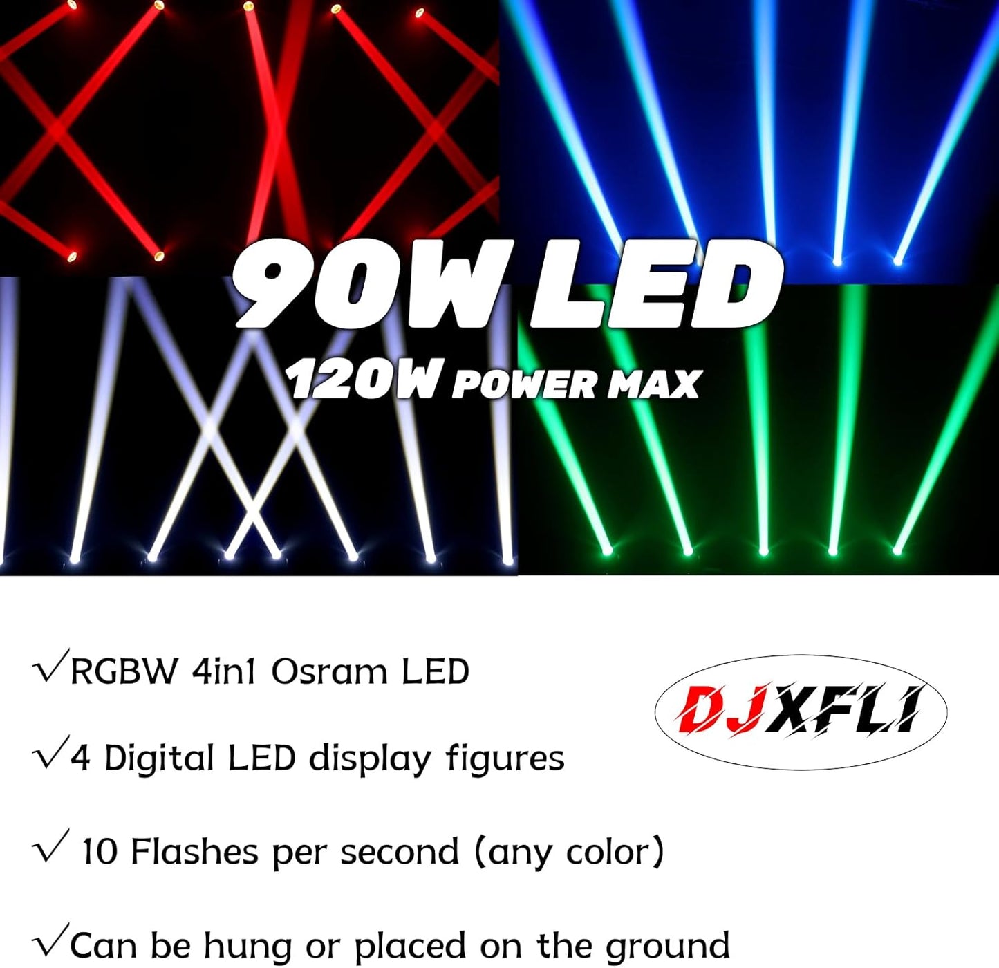 90W LED Moving Head DJ Lights Mini Beam Stage Lights Super Bright Spot RGBW 4IN1 DMX 512 12CH Sound-Activated for Wedding DJ Party Stage Lighting (90W, 1)