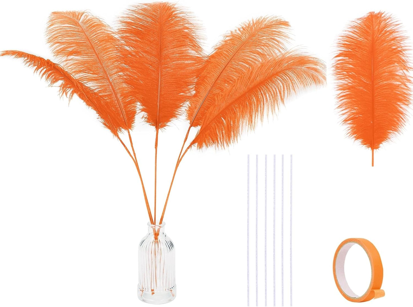 Holmgren Orange Ostrich Feathers Bulk - 20pcs Making Kit 22 Inch Ostrich Feathers for Vase, Floral Arrangement, Wedding Party Centerpieces and Halloween Home Decor (Orange)