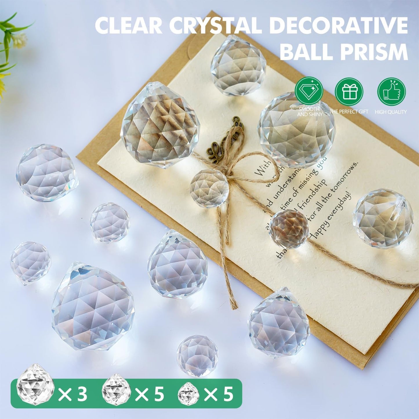 20mm/30mm/40mm Clear Crystal Balls Prism Sun Catcher for DIY Home Garden Wedding Party Decor, Pack of 13