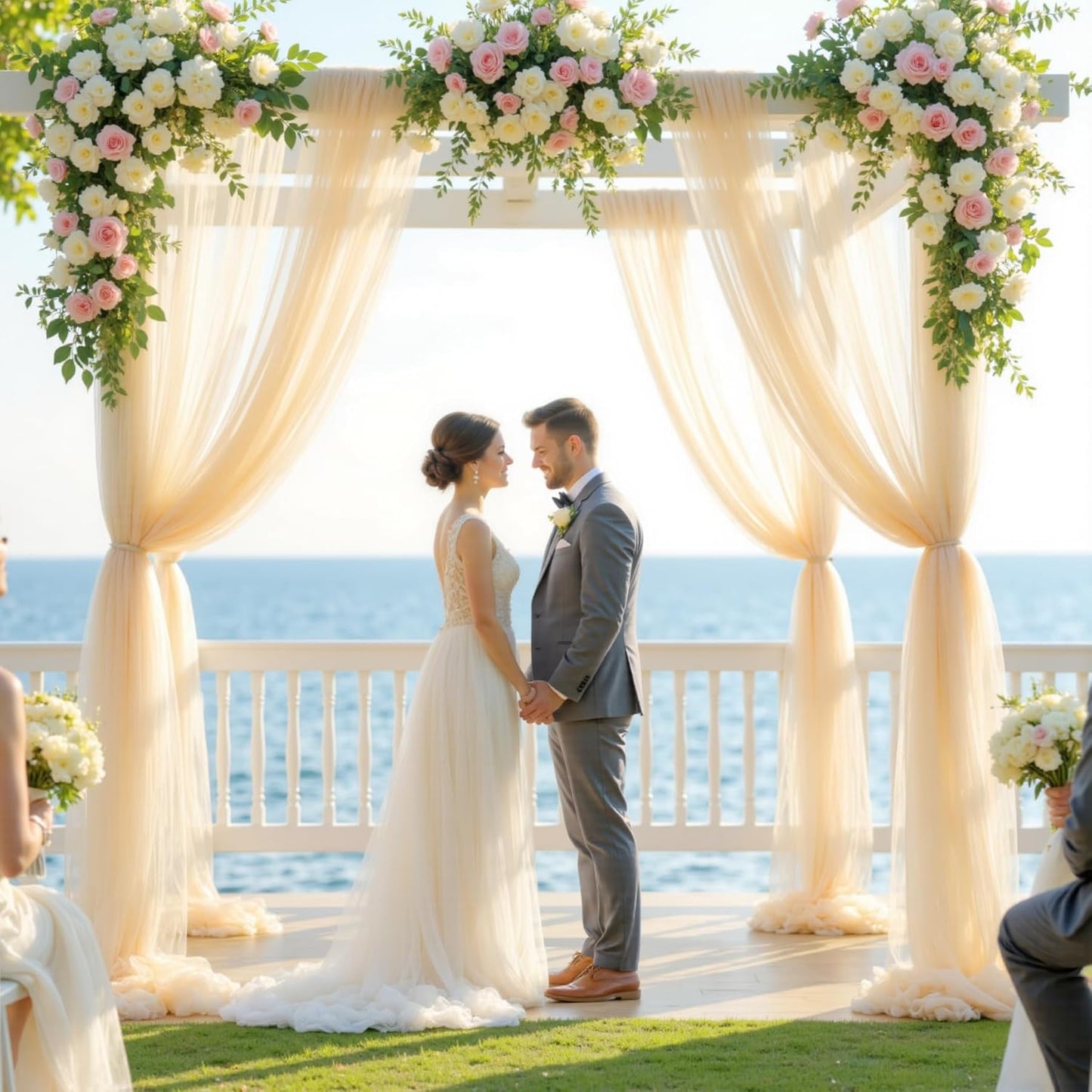 Wedding Arch Draping Fabric Backdrop 1 Panel 30" x 19Ft Champagne Drapes Curtains for Wedding Reception Sheer Tulle Backdrop Curtain for Ceremony Birthday Party Baby Shower Arbor Ceiling Decorations