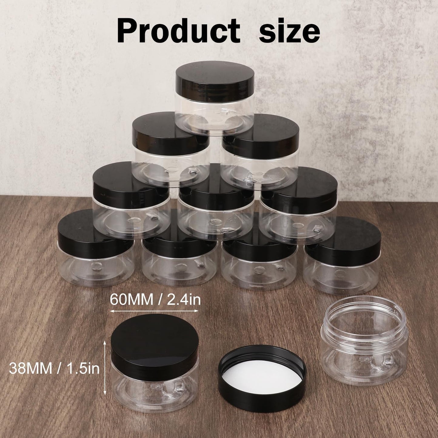 110 Packs 2 OZ Transparent Plastic Jars with black Lids, Body Butter Containers, Cosmetic Containers jars for Kitchen Ingredients, beads, sequins, Lotion, Cream, DIY Crafts and More by KUKLIPJIM.