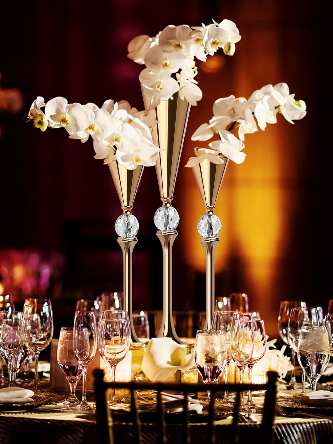 VIJIV Gold Flower Vase for Centerpiece Table Decorations Wedding Reception Decor, 18.9 Inch Tall Metal Vase for Feather Flower Holder Stand Floral Arrangement Gatsby Party Dinner Event Hotel