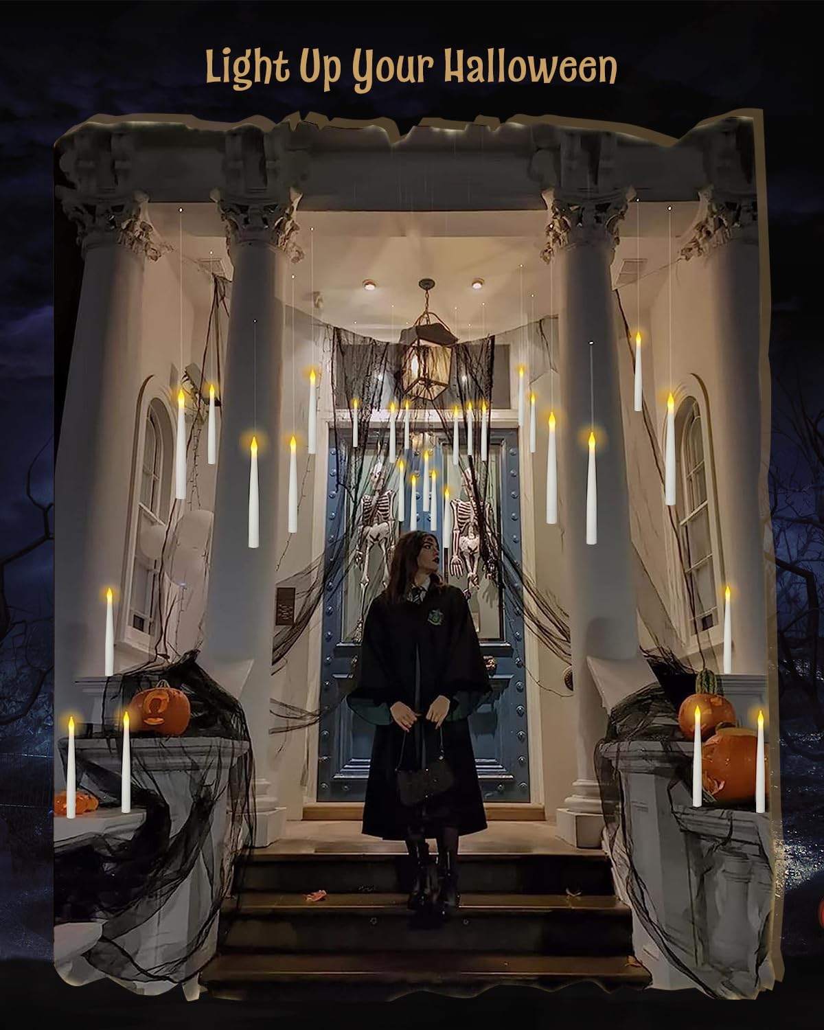 20pcs Halloween Flameless LED Floating Candles with Magic Wand Remote - Floating Hanging Home Decorations for a Spooky Atmosphere-Perfect for Festive Home Display