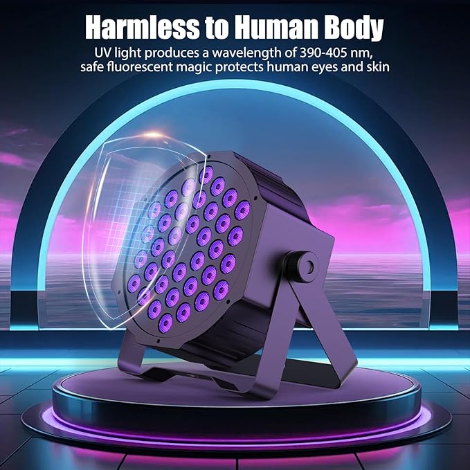 U`King Black Lights 72W UV LED Blacklight Glow in The Dark Black Light with Remote Control DMX Sound Activated Portable Strobe Lights for Parties Birthday Wedding DJ Stage (4 Packs)
