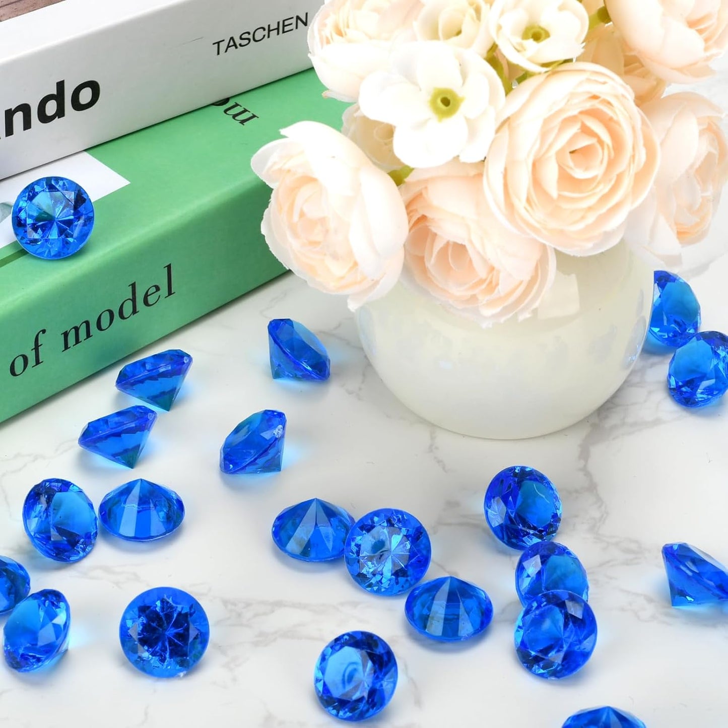 Fake Diamond Christmas Decoration, 280 pcs 20 mm Acrylic Diamond for Table Scatters Vase Fillers Blue