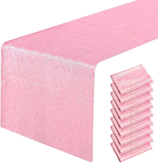 10 Packs 12 x 72 inches Pink Sequin Table Runner, Glitter Runner for Birthday Party Supplies Decorations Wedding Bachelorette Holiday Celebration Bridal Shower Baby Shower
