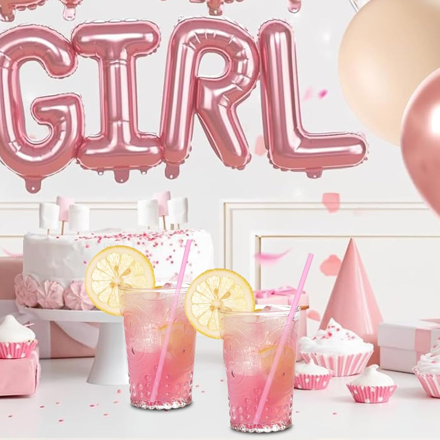 Solid Pink Disposable Paper Drinking Straws 7.75 inch 100 Counts - for Party, Cocktails, Cake Pops, Bars, Restaurants