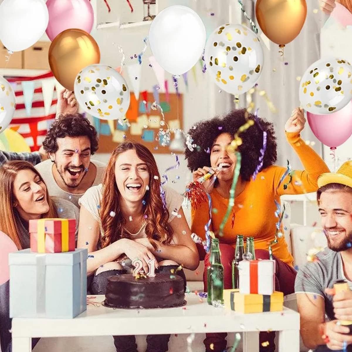 100Pcs Confetti Balloons 12 Inch Colorful Party Balloons Gold Sequin Balloon Set Assorted Color Latex Helium Balloons for Birthday Party Wedding Baby Shower Christmas Arch Decorations